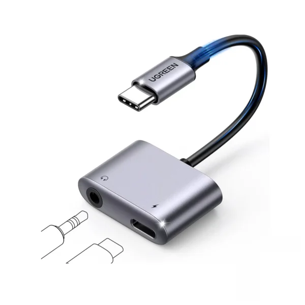 UGREEN 60164 USB-C Headphone Jack Adapter — PD/QC Pass-Through, Grey