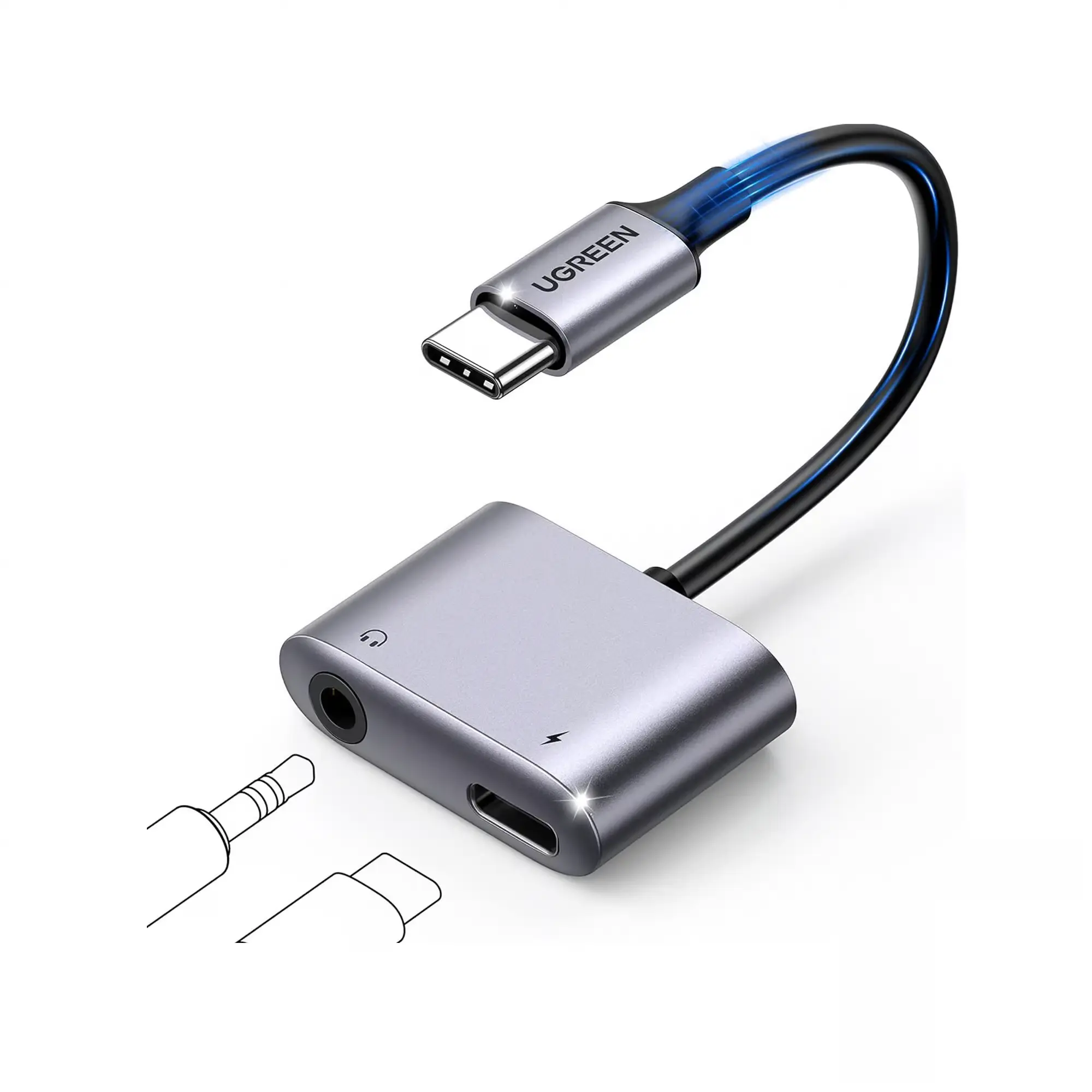 UGREEN 60164 USB-C Headphone Jack Adapter — PD/QC Pass-Through, Grey