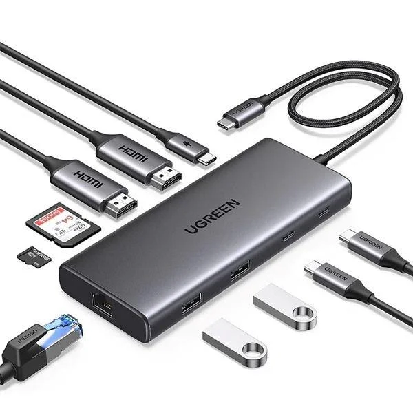 UGREEN USB-C 10-in-1 Dock 45380 — Dual HDMI 4K & 10Gbps