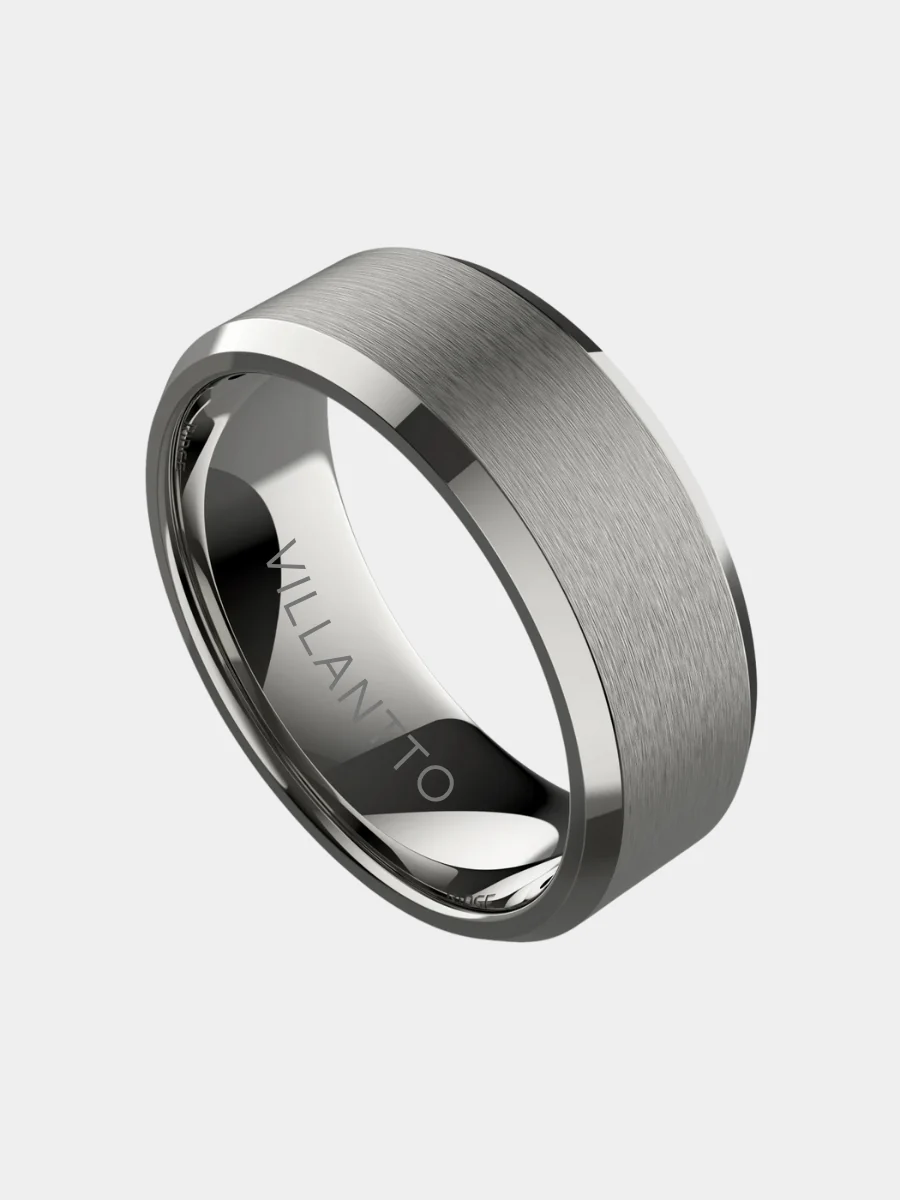 Villantto Men's Tungsten Carbide Ring Gunmetal – Matte Bevel Premium Edition