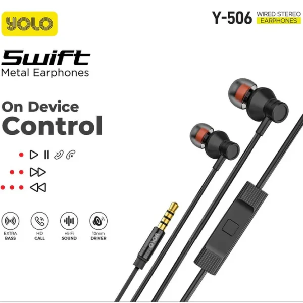 Yolo Swift Metal Y-506 Earphones — 10 mm Drivers, 3.5 mm Jack & Inline Mic