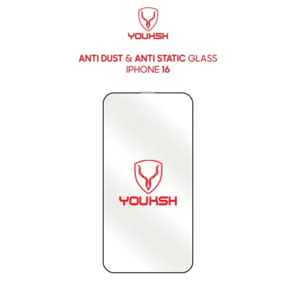 Youksh iPhone 16 Clear Glass Screen Guard – Anti-Static, 0.15 mm