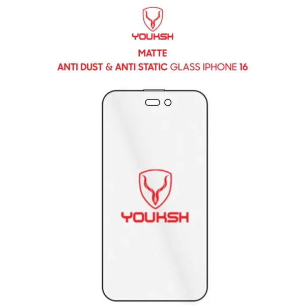 Youksh iPhone 16 Matte Anti-Static Glass (6.1") — 4-Layer with Install Kit