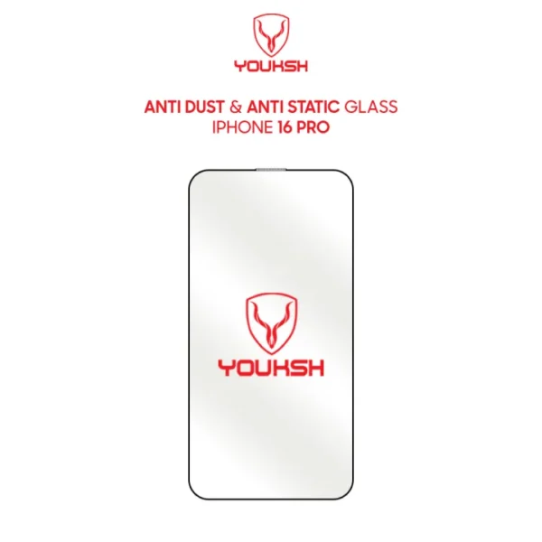 Youksh iPhone 16 Pro Clear Anti-Static Tempered Glass — 0.15 mm Edge Coverage