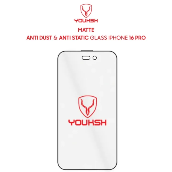 Youksh Matte Anti-Static Tempered Glass — Apple iPhone 16 Pro Fit