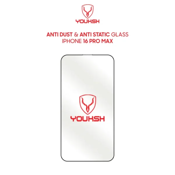 Youksh Clear Glass Screen Guard for Apple iPhone 16 Pro Max — Anti-Static, 99.9% Clear