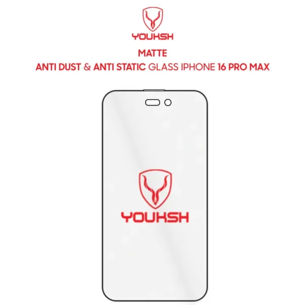 Youksh Matte Anti-Static Glass — iPhone 16 Pro Max Screen Guard + Install Kit